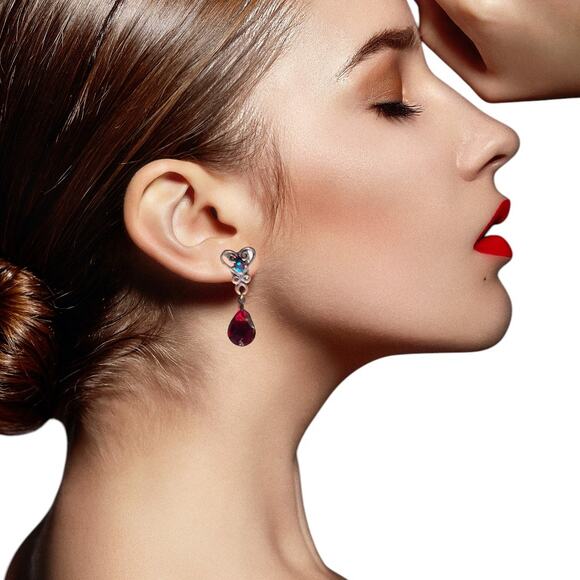 Pierced Red Crystal Dangle Teardrop Earrings Kenneth Cole - Picture 4 of 4